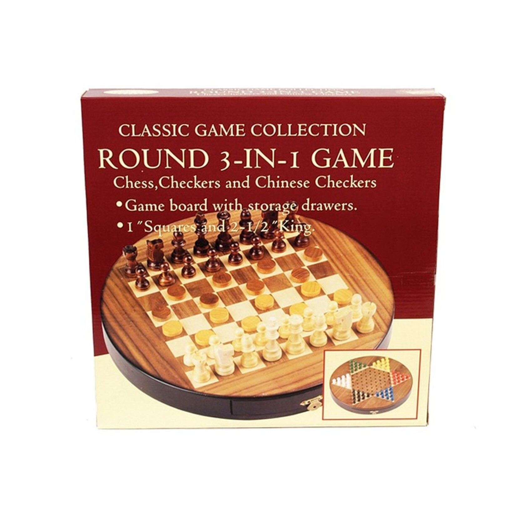 John N. Hansen Co. Inc. Chess Checkers Chinese Checkers Round 3-in-1 Set