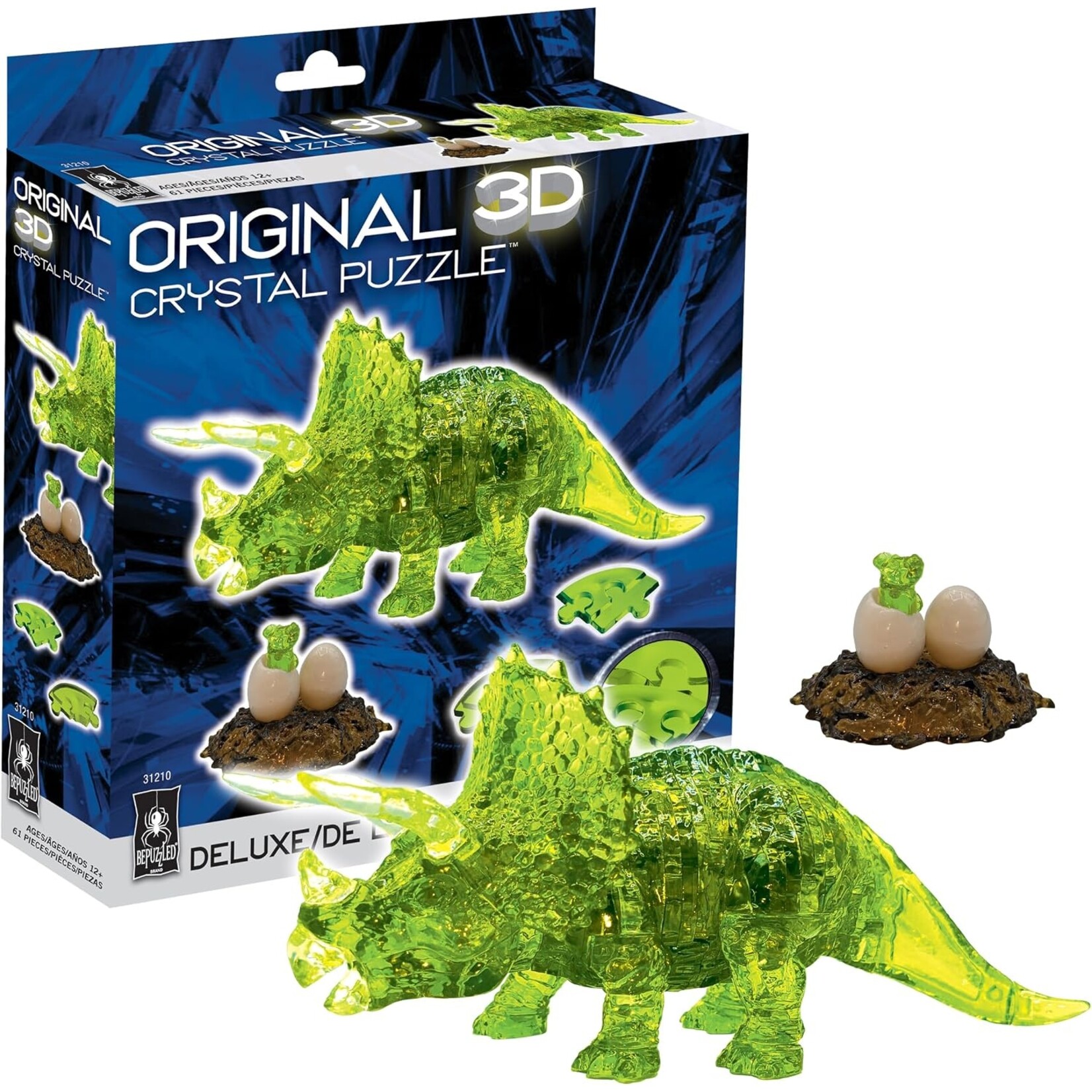 University Games 31210 Puzzle: 3D Crystal: Triceratops with Baby (Green)