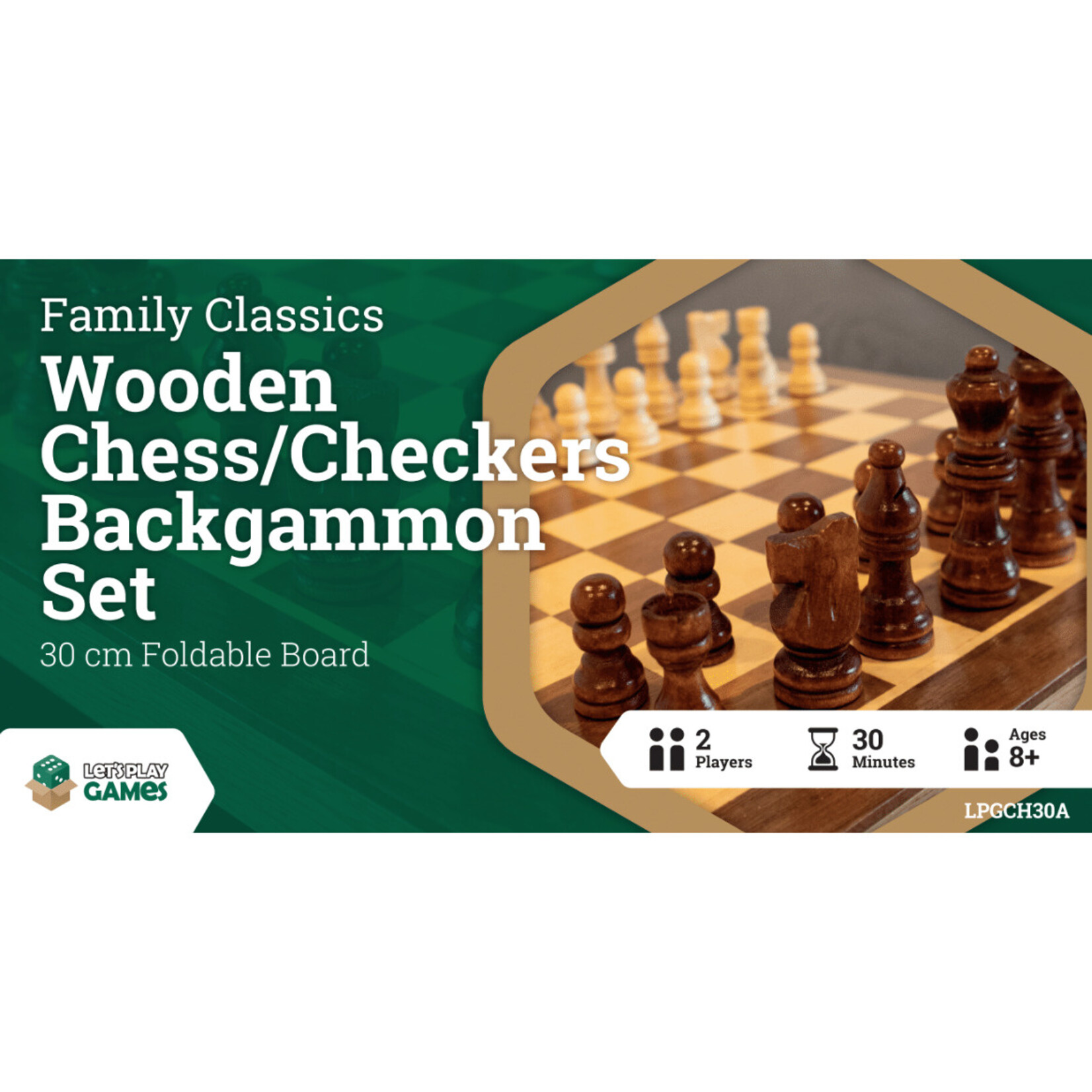 Family Classics LPG Classics: Wooden Folding Chess/Checkers/Backgammon Set 30 CM