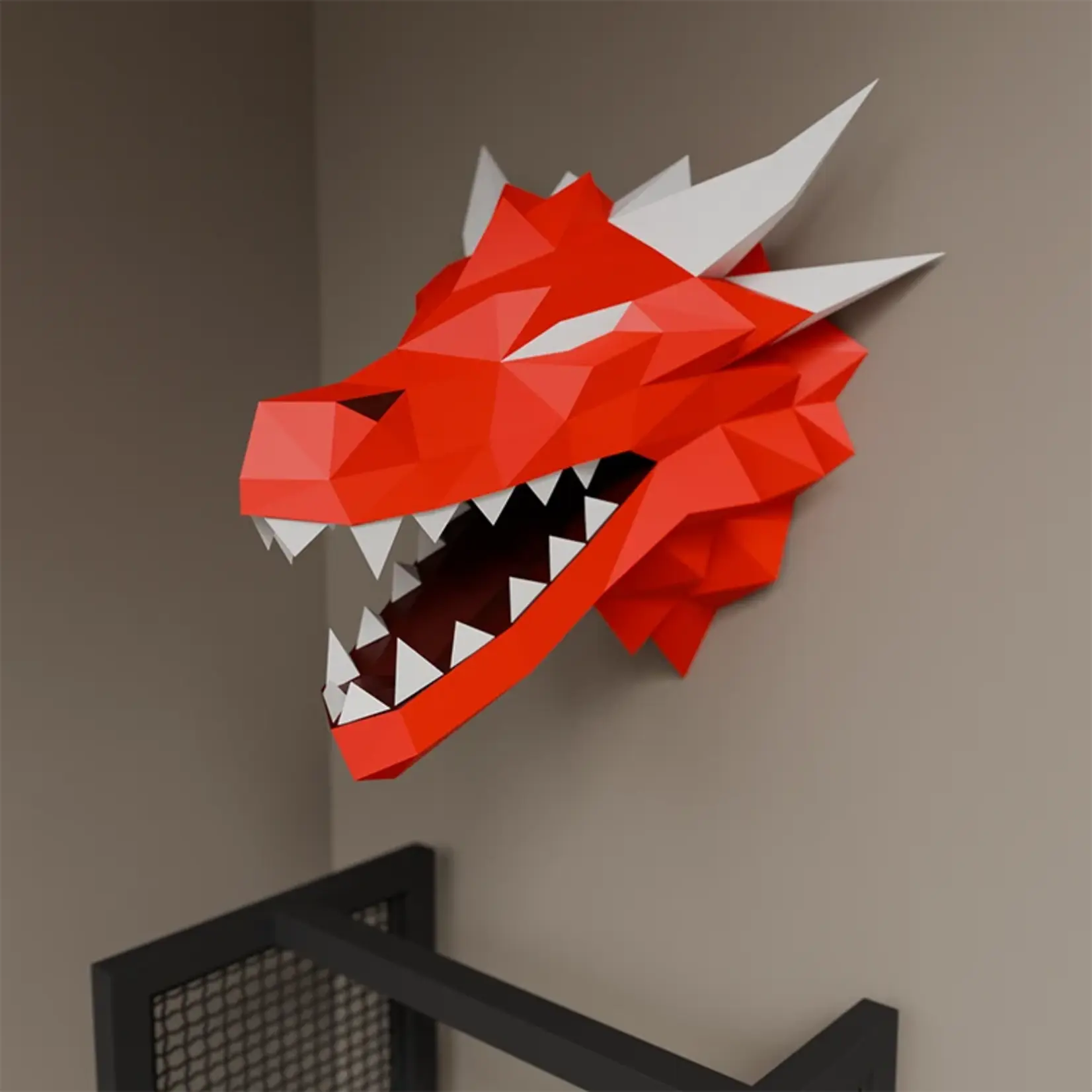 Papercraft World 3D Papercraft Dragon Head Wall Art Origami Decor