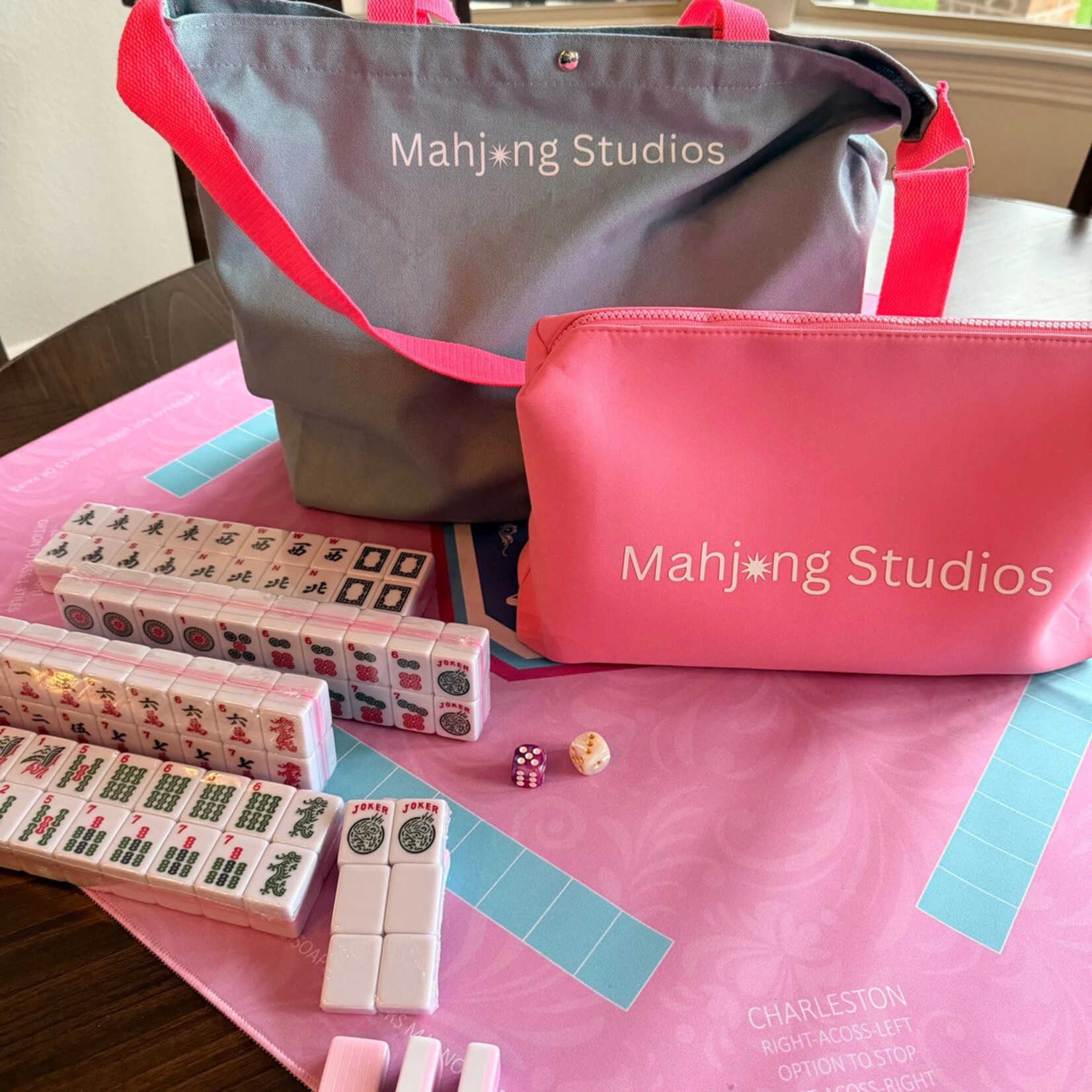 Mahjong Studios Blush & Bamboo American Mahjong Bundle  - Pink Trays and Mat