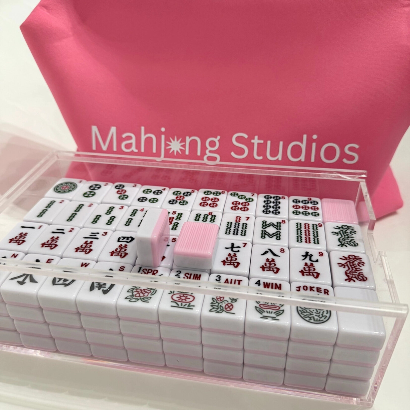 Mahjong Studios Blush & Bamboo American Mahjong Bundle  - Pink Trays and Mat