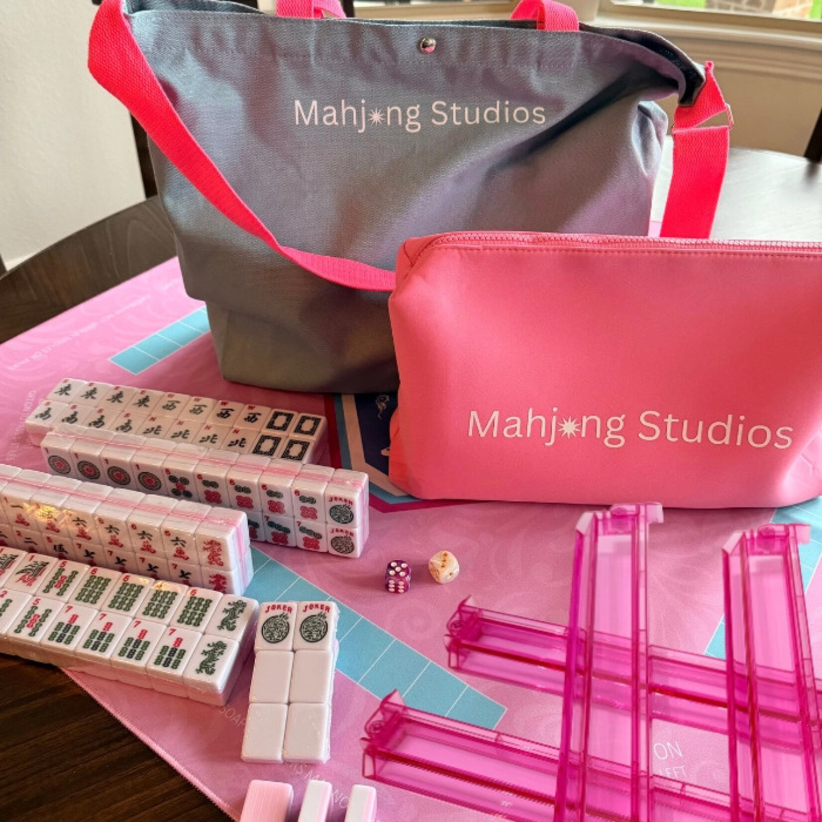 Mahjong Studios Blush & Bamboo American Mahjong Bundle  - Pink Trays and Mat