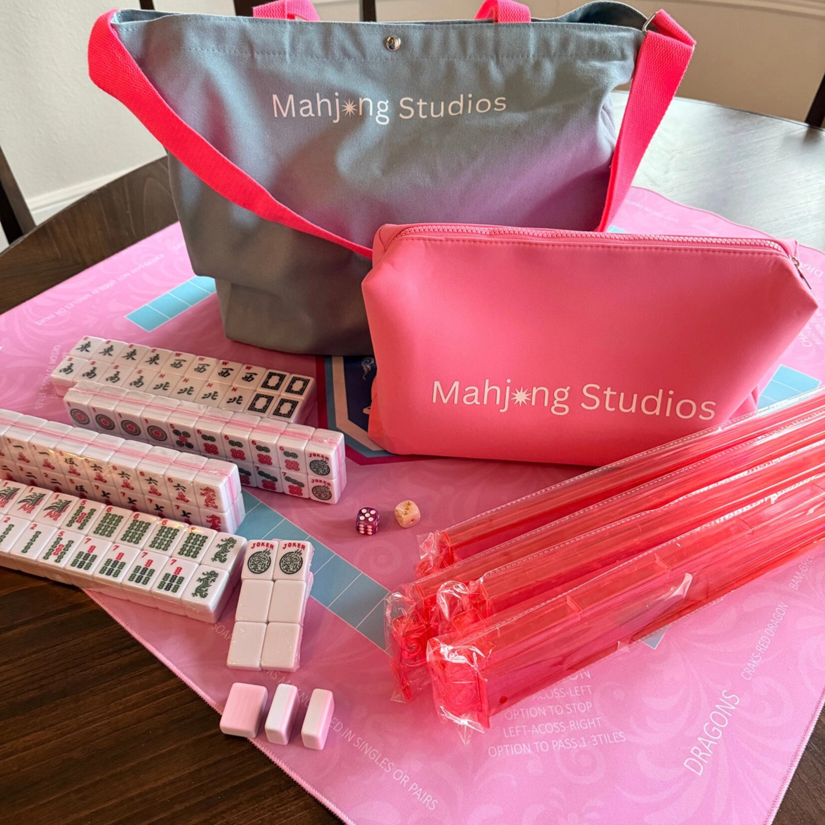 Mahjong Studios Blush & Bamboo American Mahjong Bundle  - Pink Trays and Mat