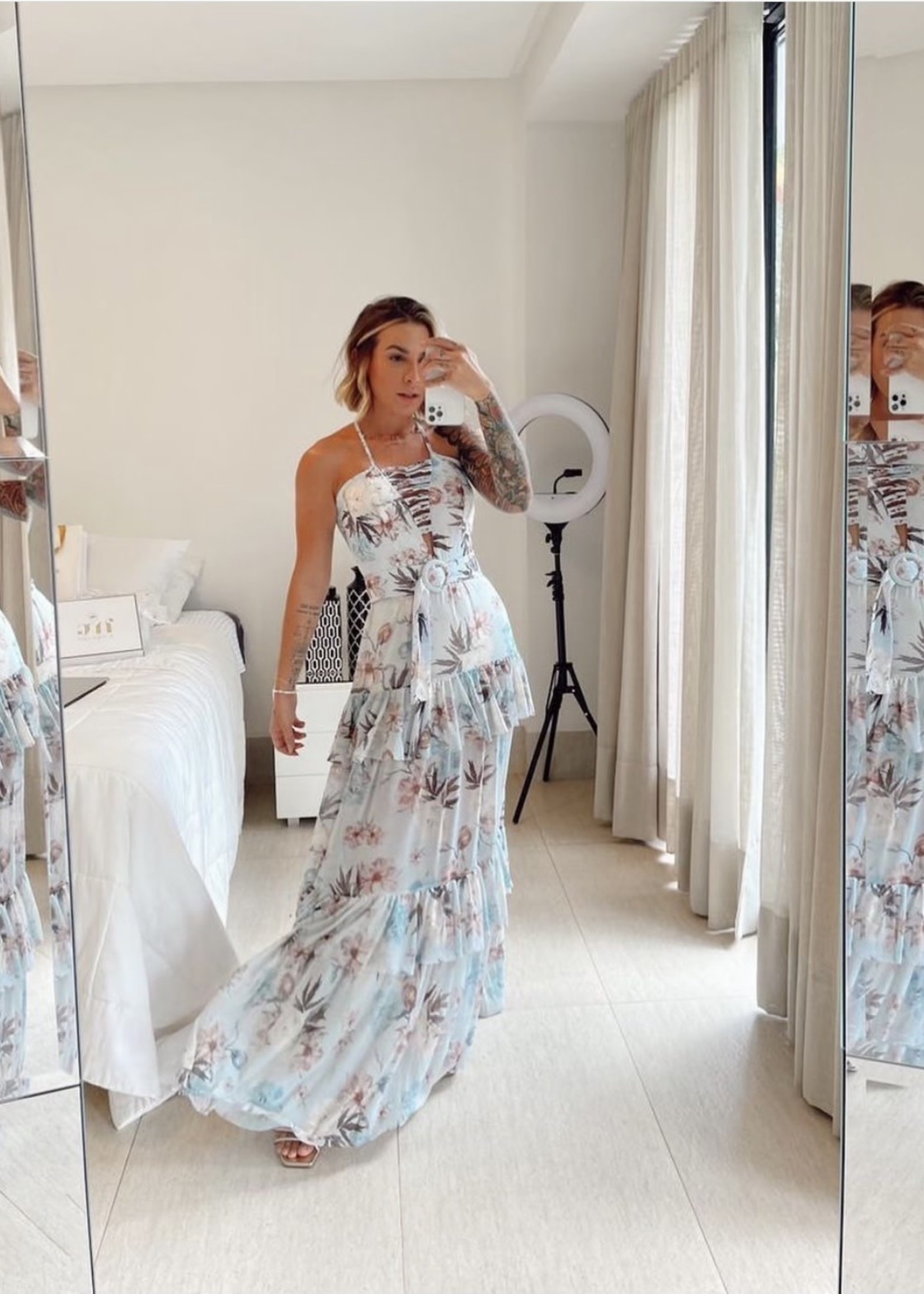 MC Company Long Floral Blue Dress