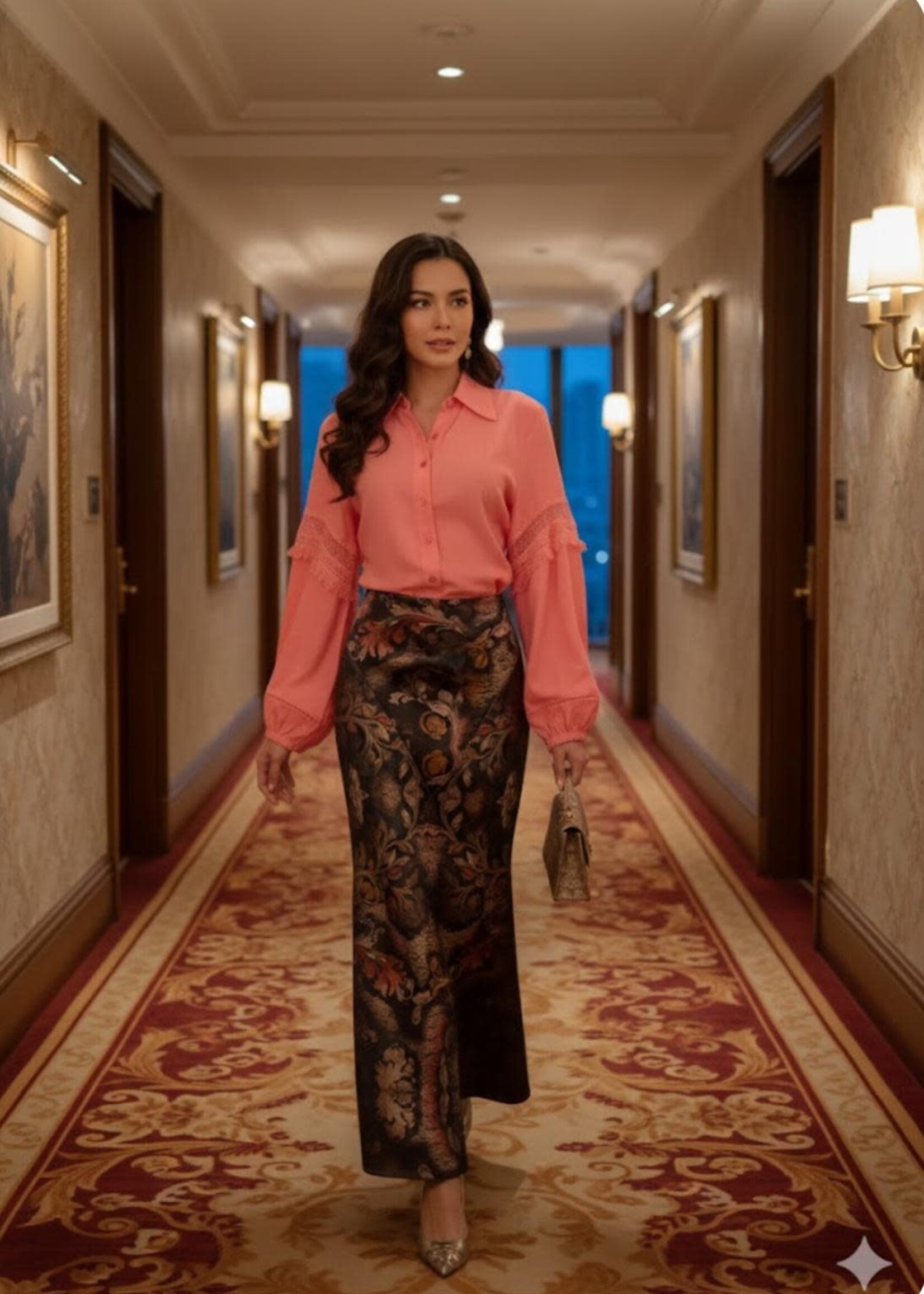 Lara Valentina Long Large Print Skirt