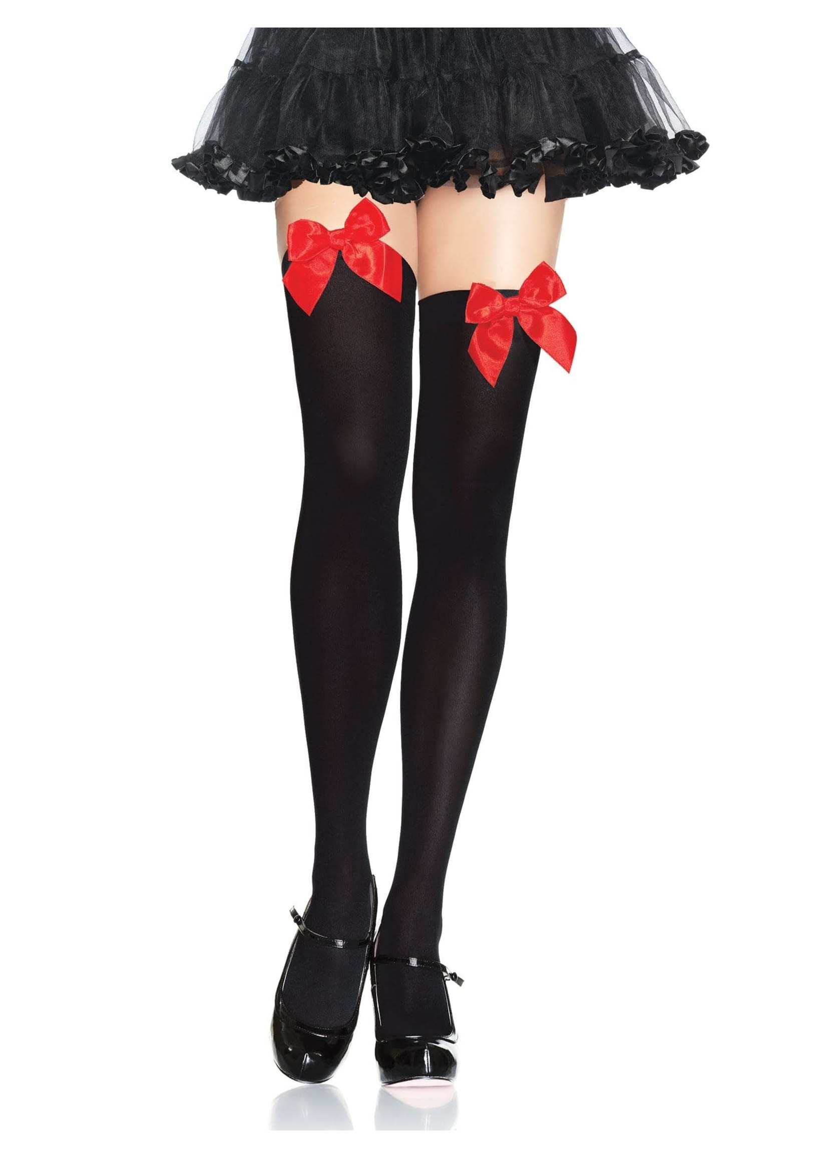 Leg Ave - Nylon Over The Knee W/Bow O/S BLACK/RED