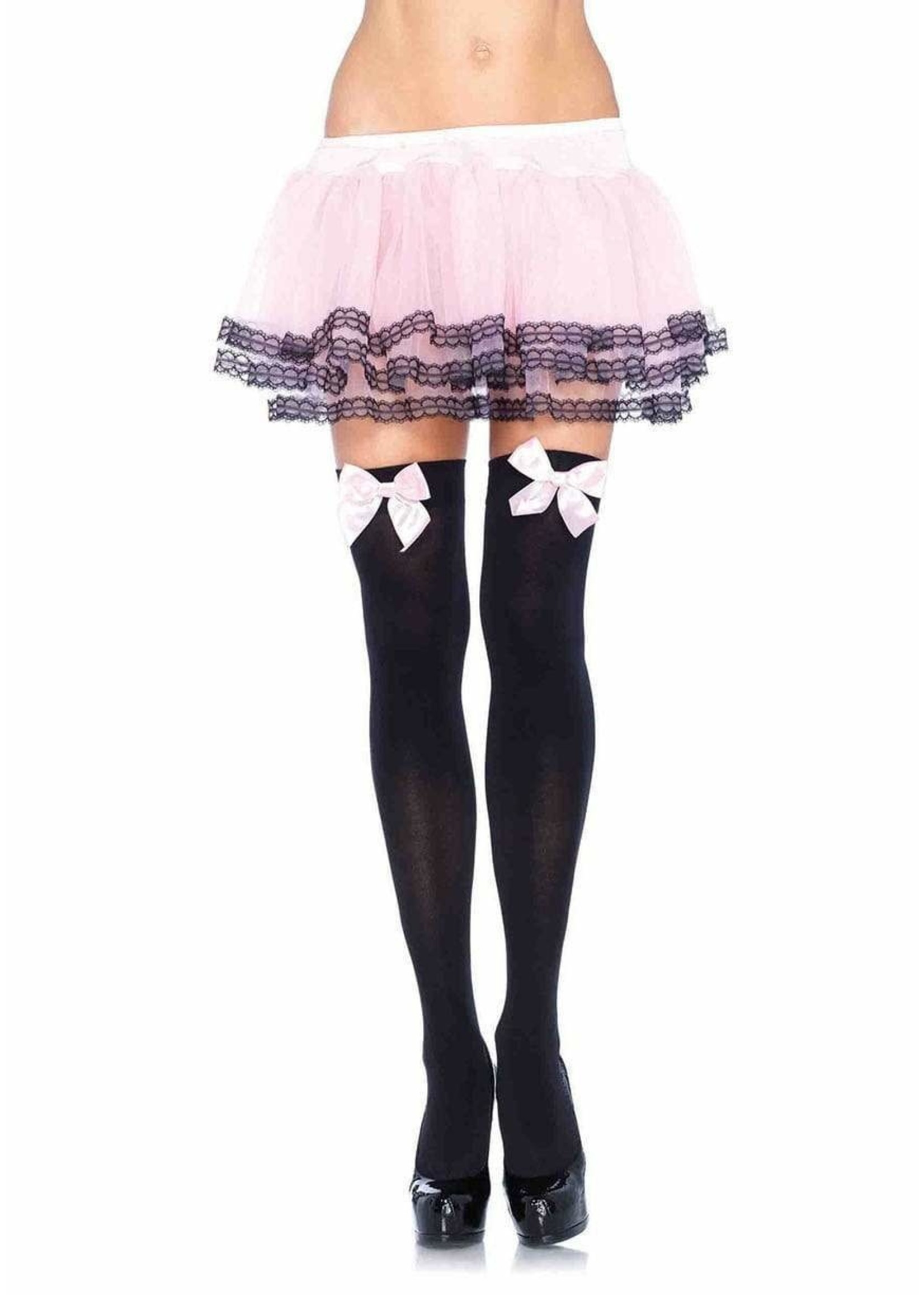 Leg Ave - Nylon Over The Knee W/Bow O/S BLACK/PINK