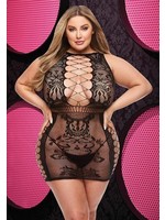 Lapdance Sexy Fishnet & Lace Mini Dress -blk QS