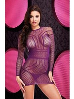 Lapdance Long Sleeve Open Back Mini Dress - purple OS