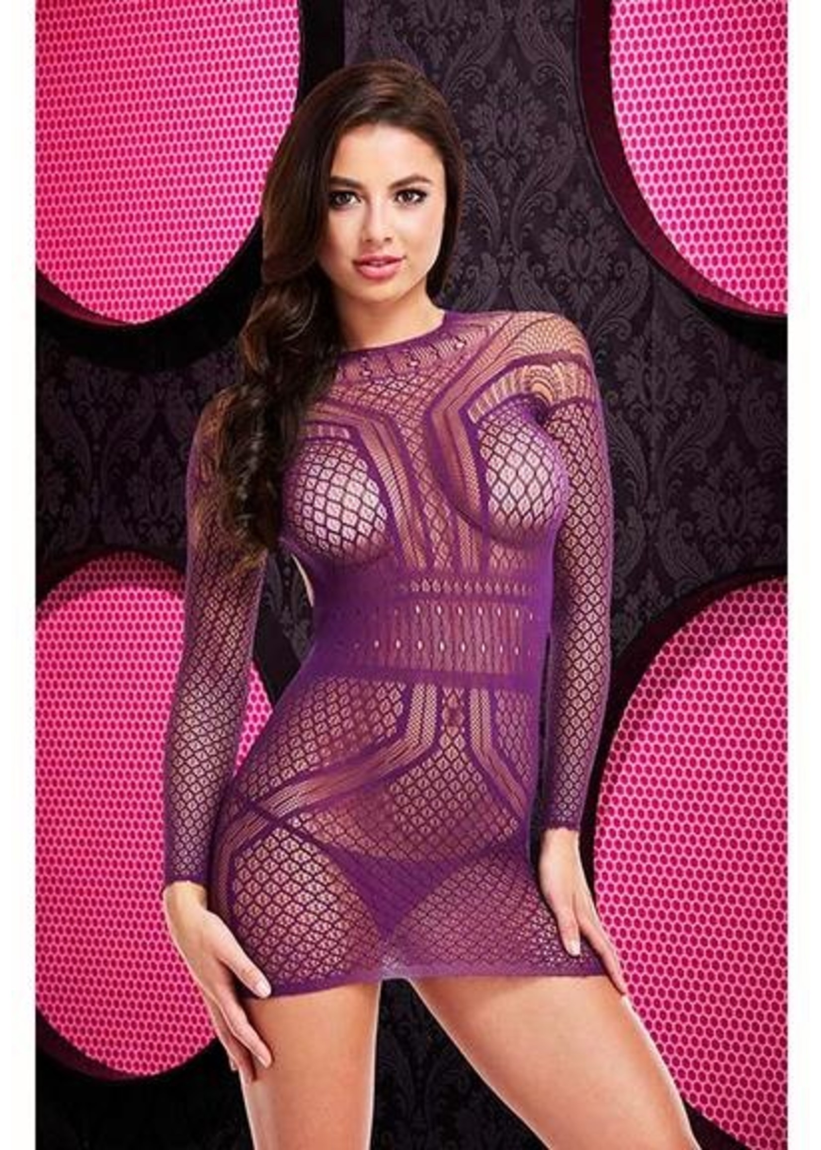 Lapdance Long Sleeve Open Back Mini Dress - purple OS