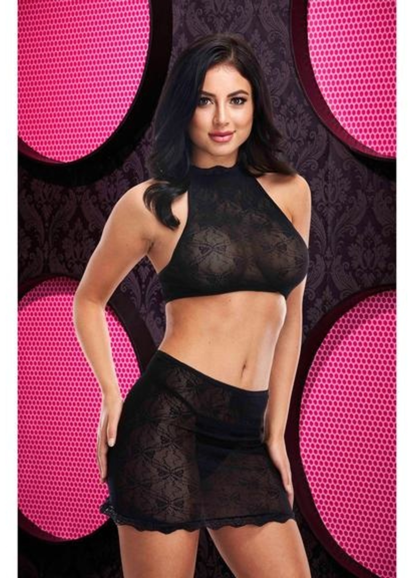 Lapdance Jacquard Crop Top & Skirt Set - blk OS