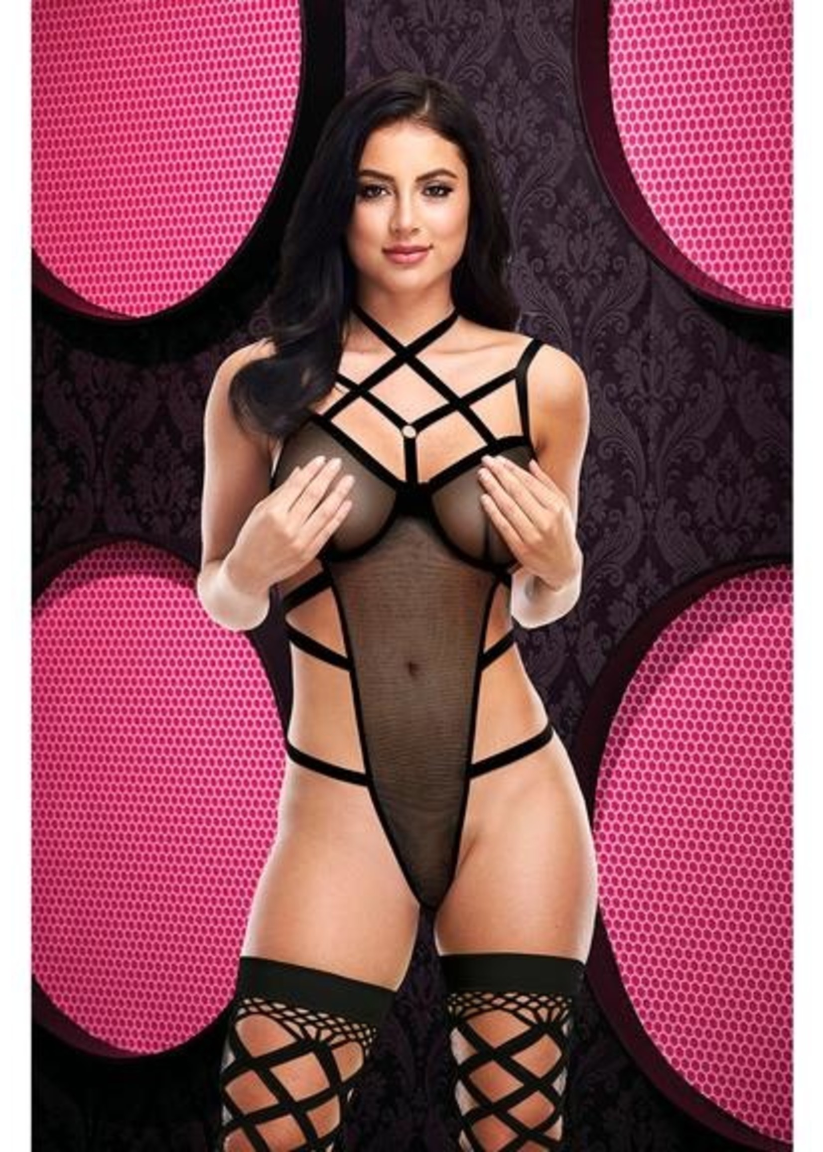 Lapdance Sexy Strappy Caged Teddy -blk OS