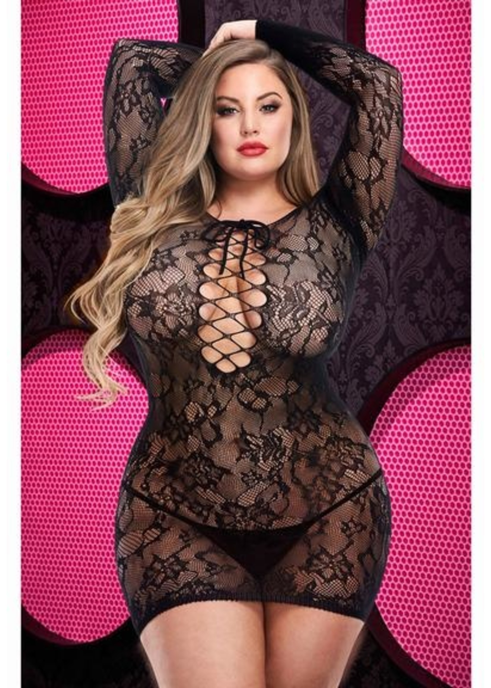 Lapdance Lace off the Shoulder Mini Dress - blk QS