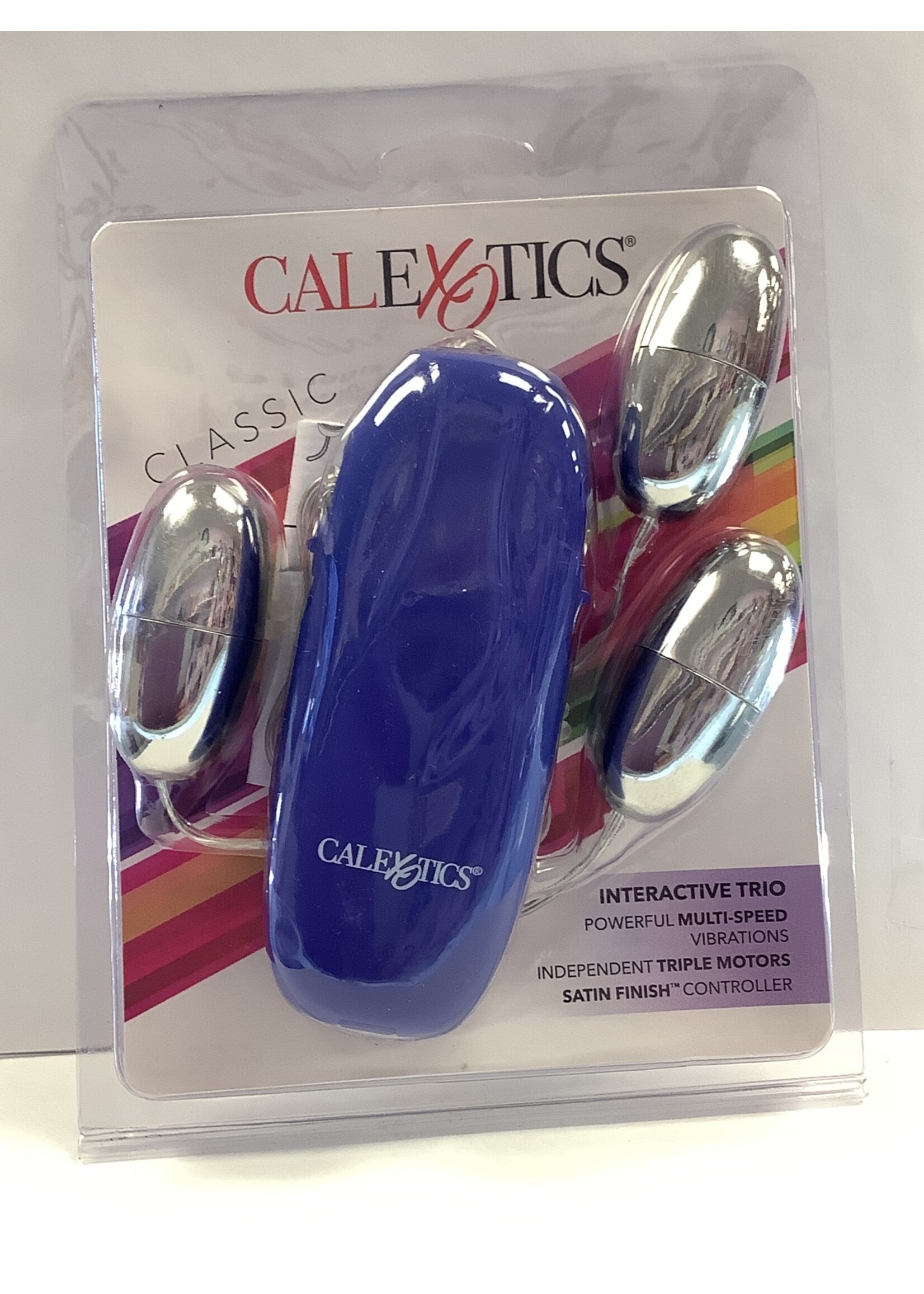CalExotics Interactive Trio Triple Bullets With Dual Controls Soft Rubber Cote 2.2 Inch Blue