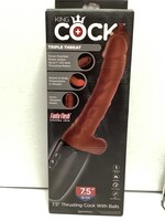 King Cock King Cock Plus Thrusting, Warming & Vibrating  7.5" Triple Threat Dong - Brown