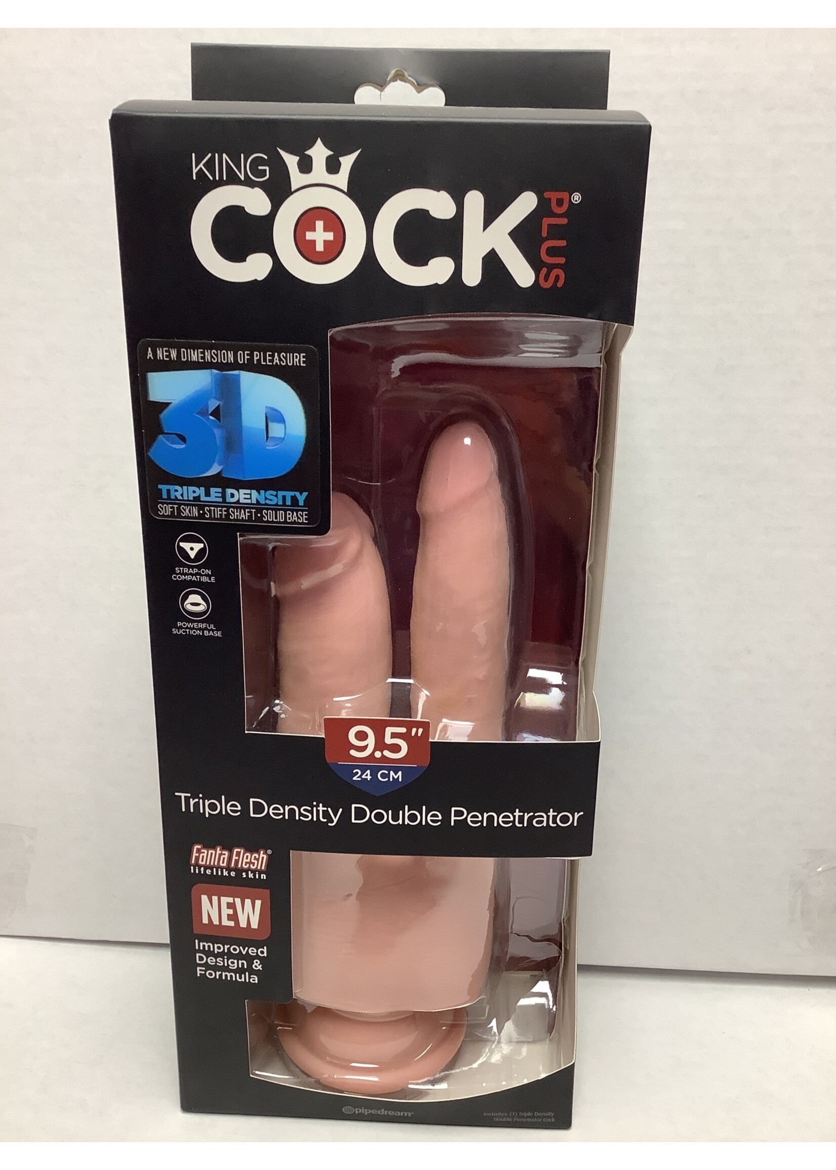 Pipedream Products, Inc. King Cock Plus Triple Density Double Penetrator Dildo 9.5in -Vanilla