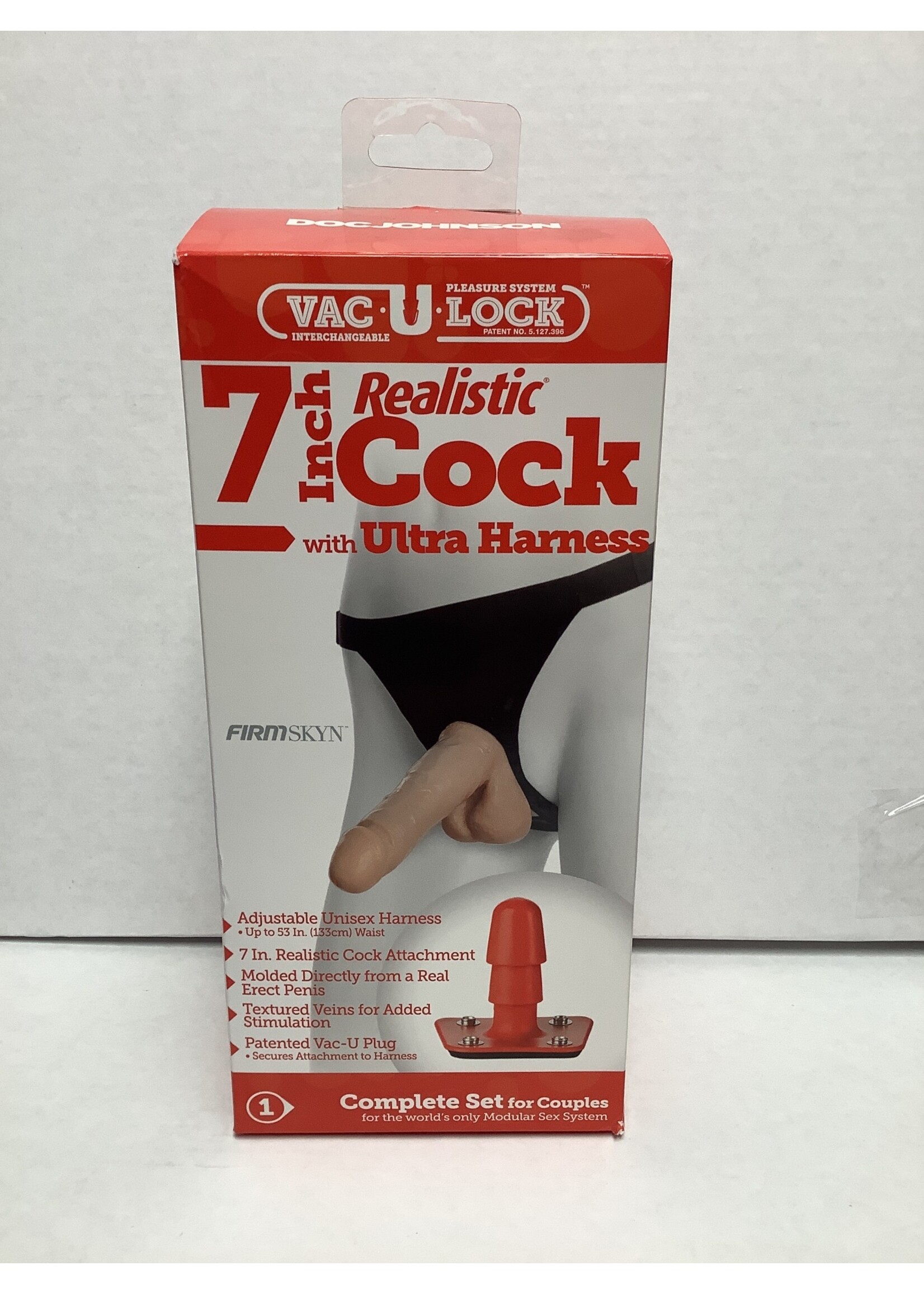 Vac-U-lock Ultra Harness 2 Set 2 w/7" Realistic Dong & Powder - Flesh
