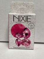 Nixie Nixie Metal Butt Plug Set w/Jewel Inlaid & Pom Pom - Pink Metallic