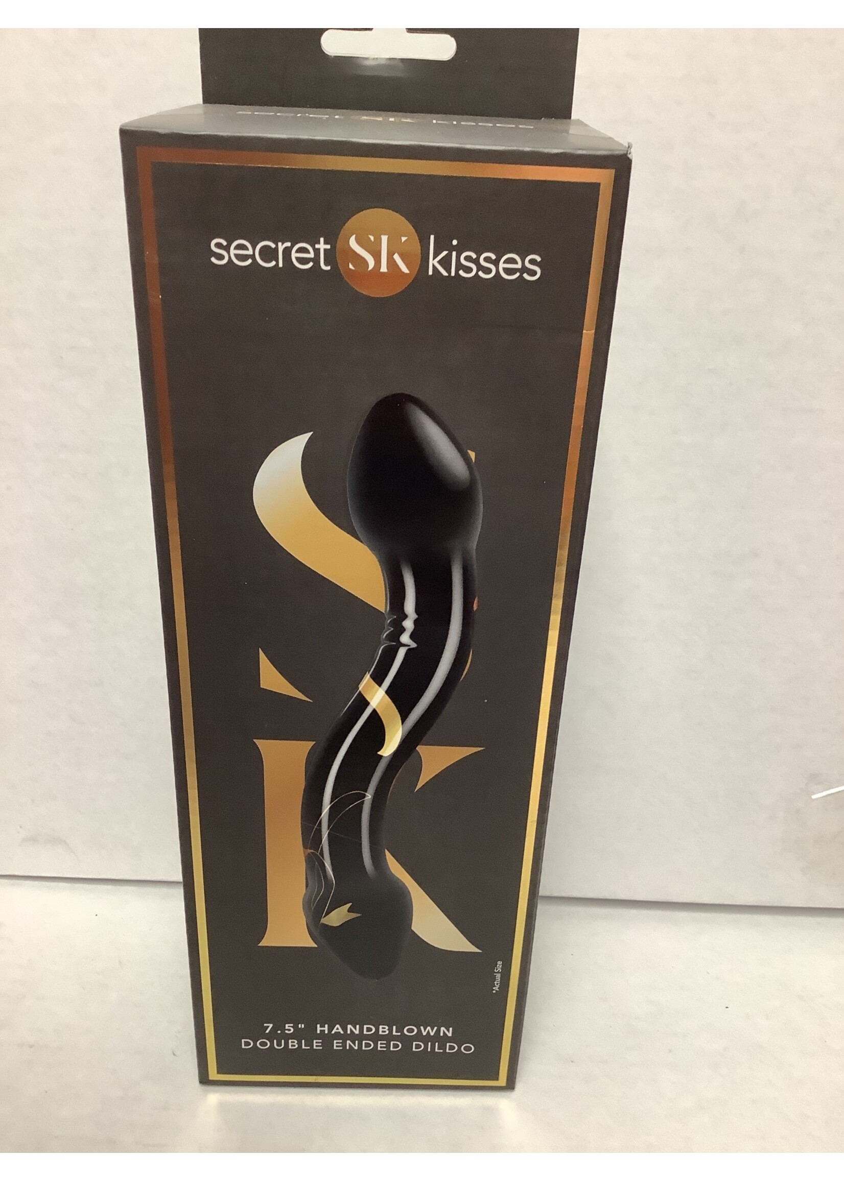 Secret Kisses Secret Kisses 7.5" Handblown Double Ended Dildo - Black/Gold