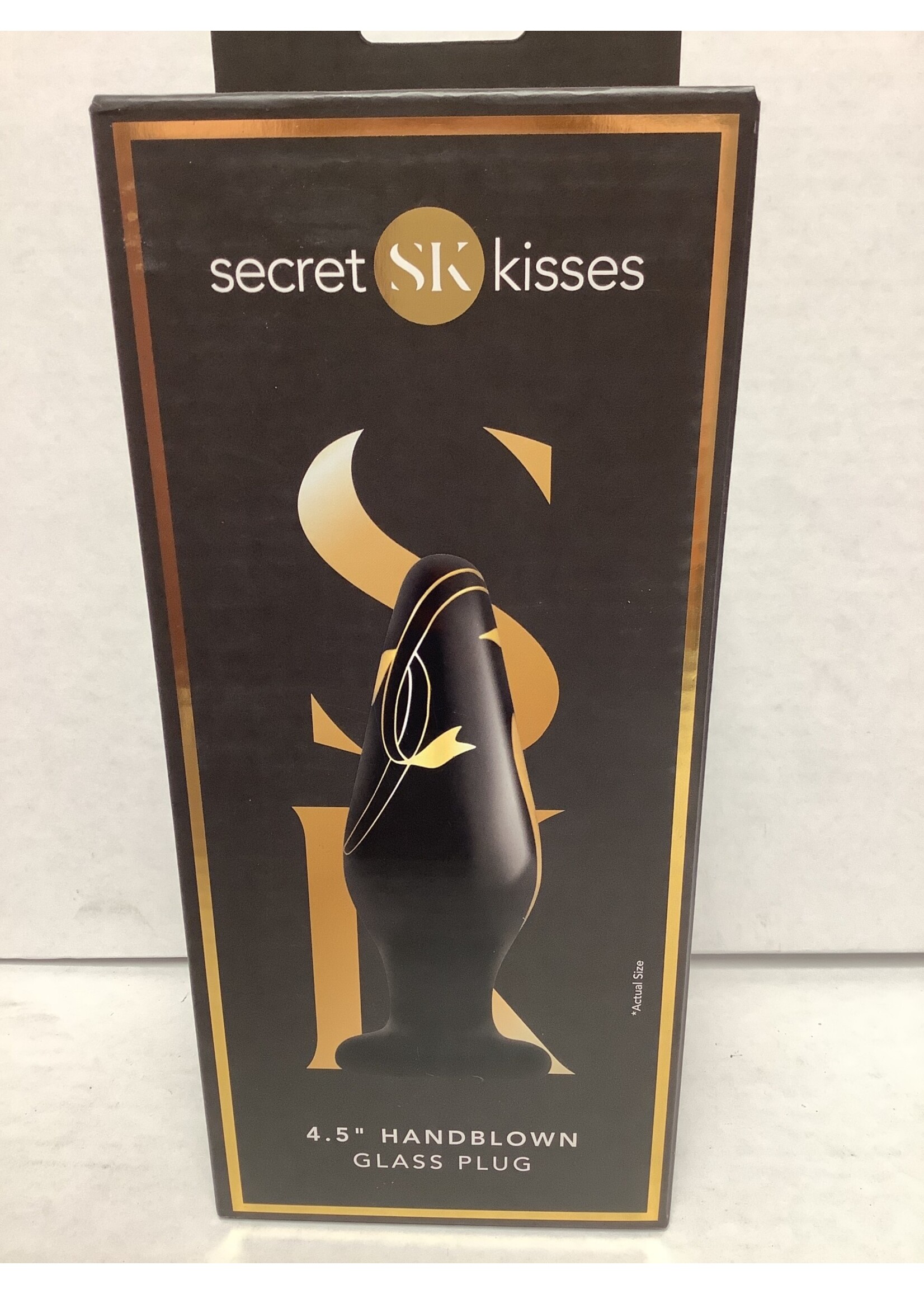Secret Kisses Secret Kisses 4.5" Handblown Wide Glass Plug - Black/Gold