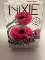 Nixie Nixie Metal Butt Plug w/Inlaid Jewel & Fur Cuff Set - Pink Metallic