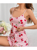 Women's Cherry Print Cami Top And Shorts Pajama Set Holiday Season