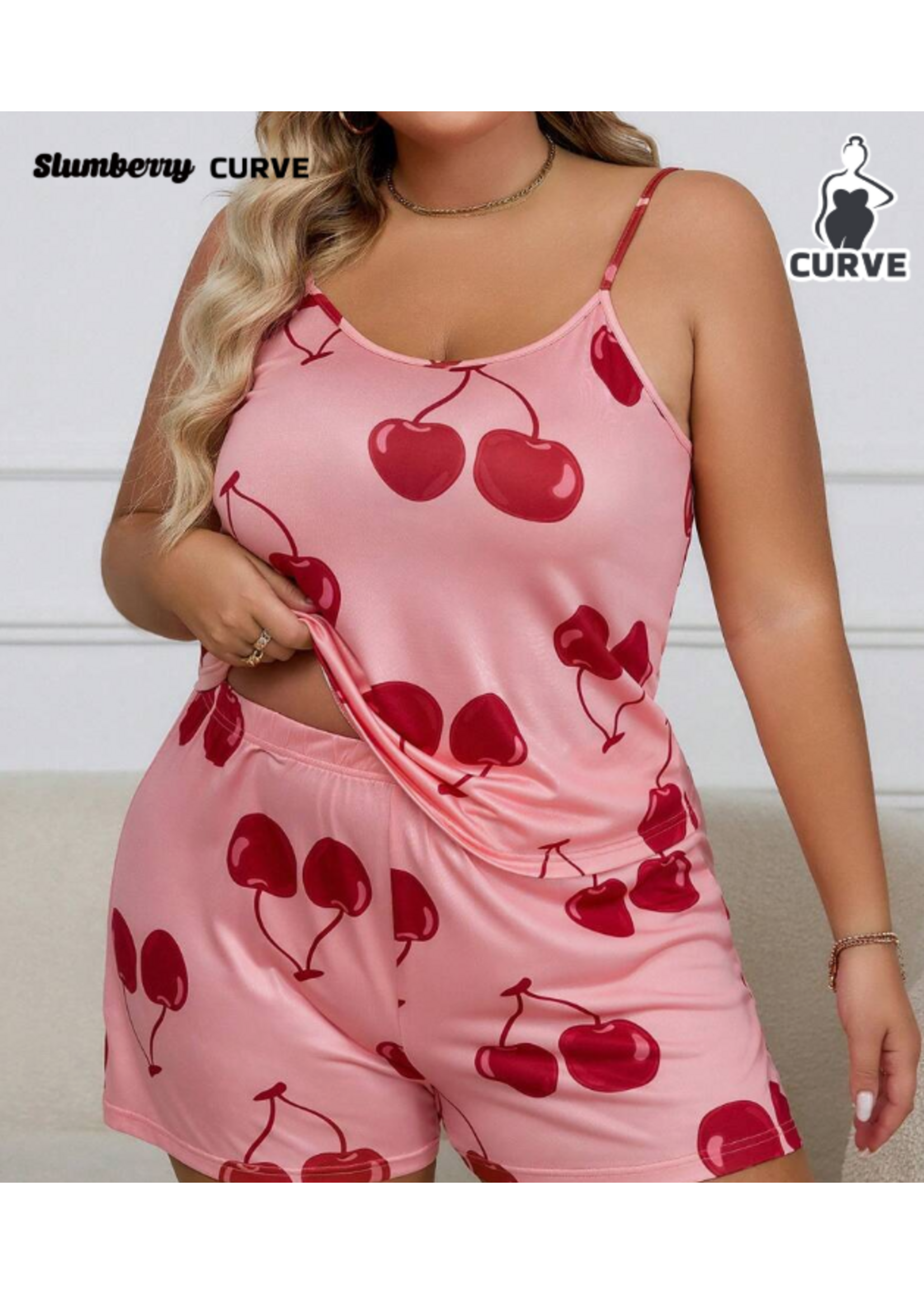 Slumberry CURVE Plus Size Women's Cherry Print Pajama Set