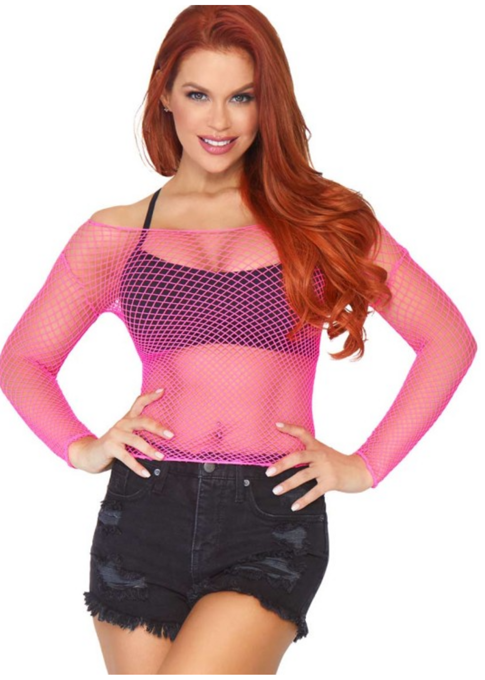 Leg Avenue 8278 Spandex Long Sleeved Industrial Net Shirt Pink