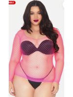 Leg Avenue 8278X Plus Size Pink Spandex Long Sleeved Net Shirt