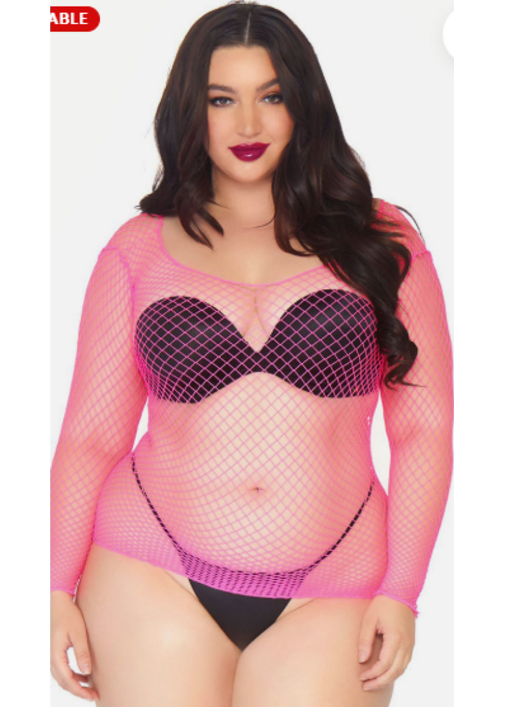 Leg Avenue 8278X Plus Size Pink Spandex Long Sleeved Net Shirt