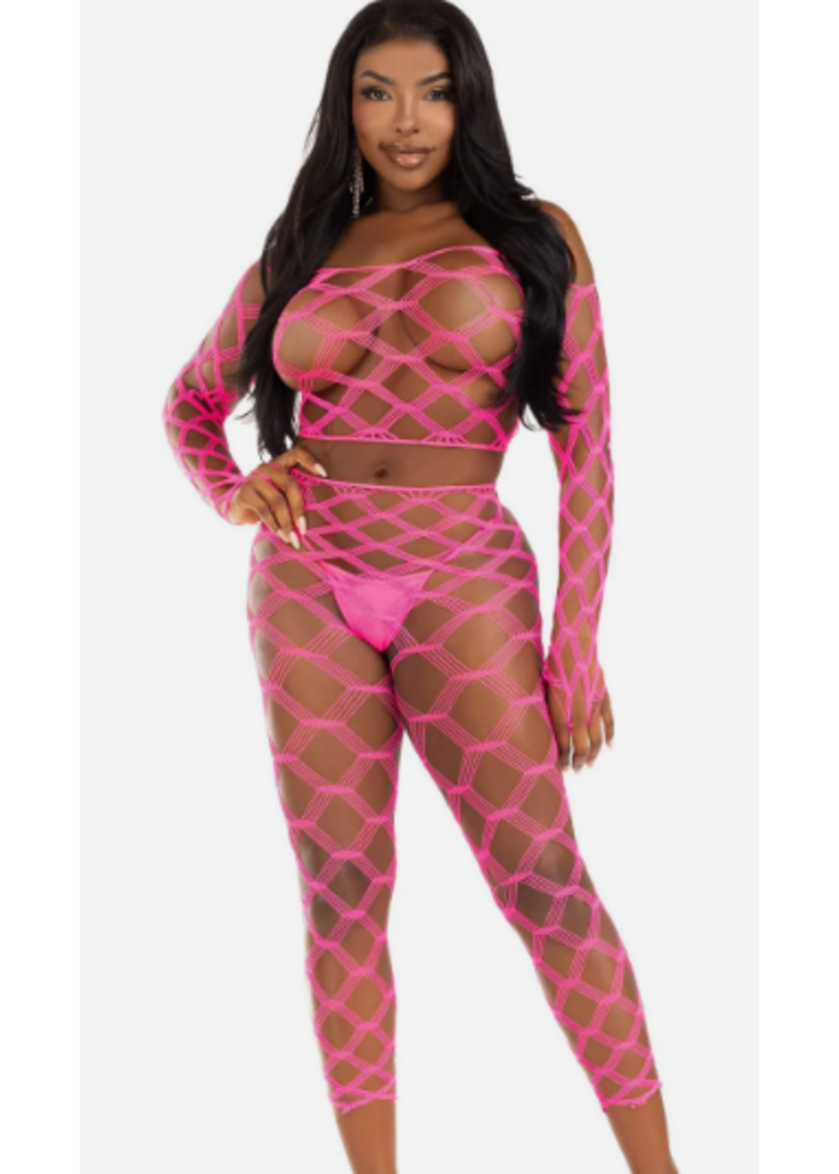 Leg Avenue 89325 2pc Net Crop Top and Footless Tights