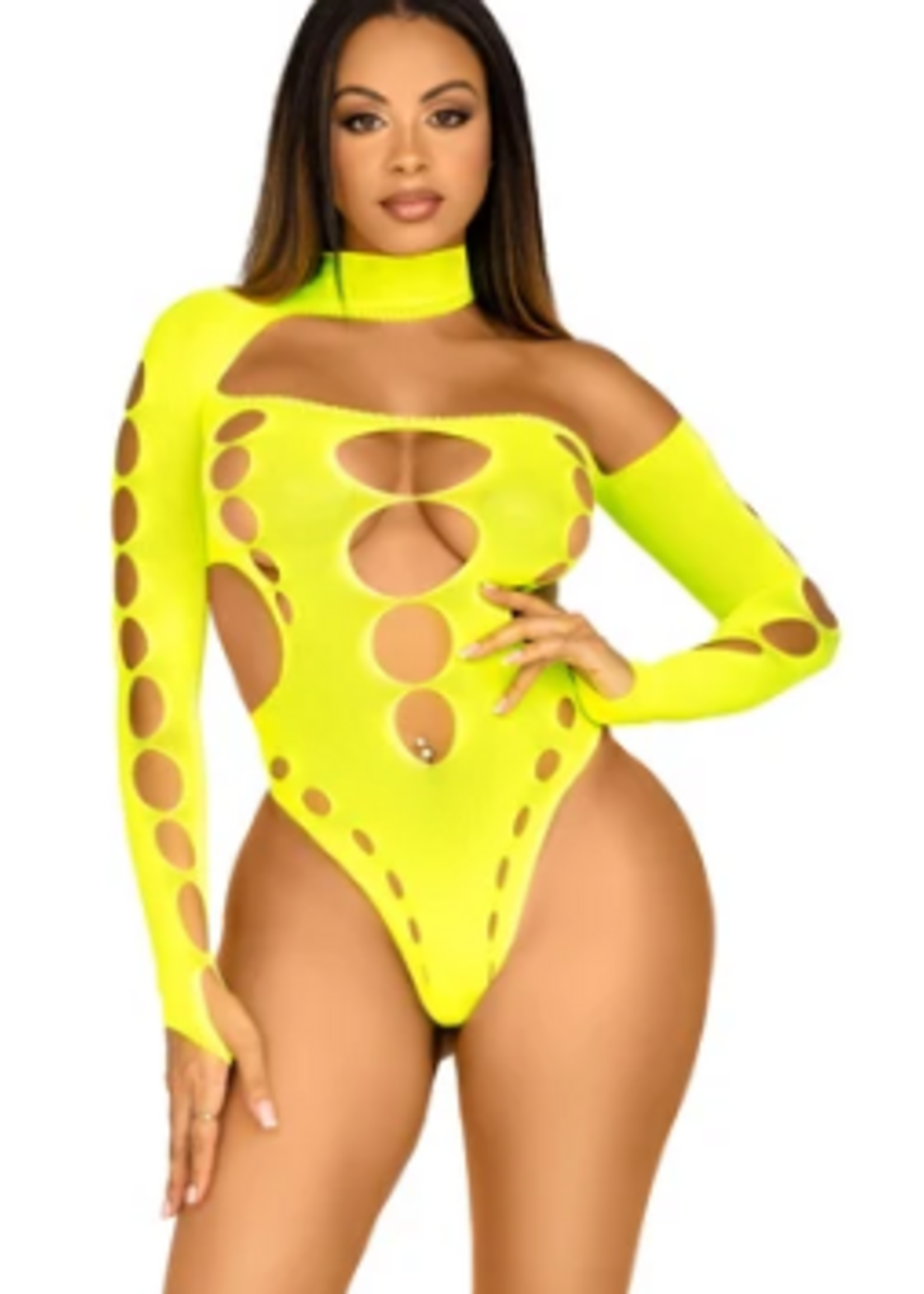 Leg Avenue 89310 Cut Out Thong Back Body Suit Neon Green