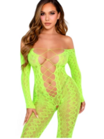 Leg Avenue 89357 Python Net Crotchless Footless Lingerie Jumpsuit Neon Green
