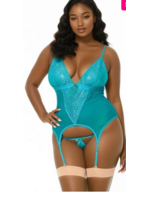 Leg Avenue 89162X 2Pc Mesh and Stretch Lace Garter and G-String Turquoise