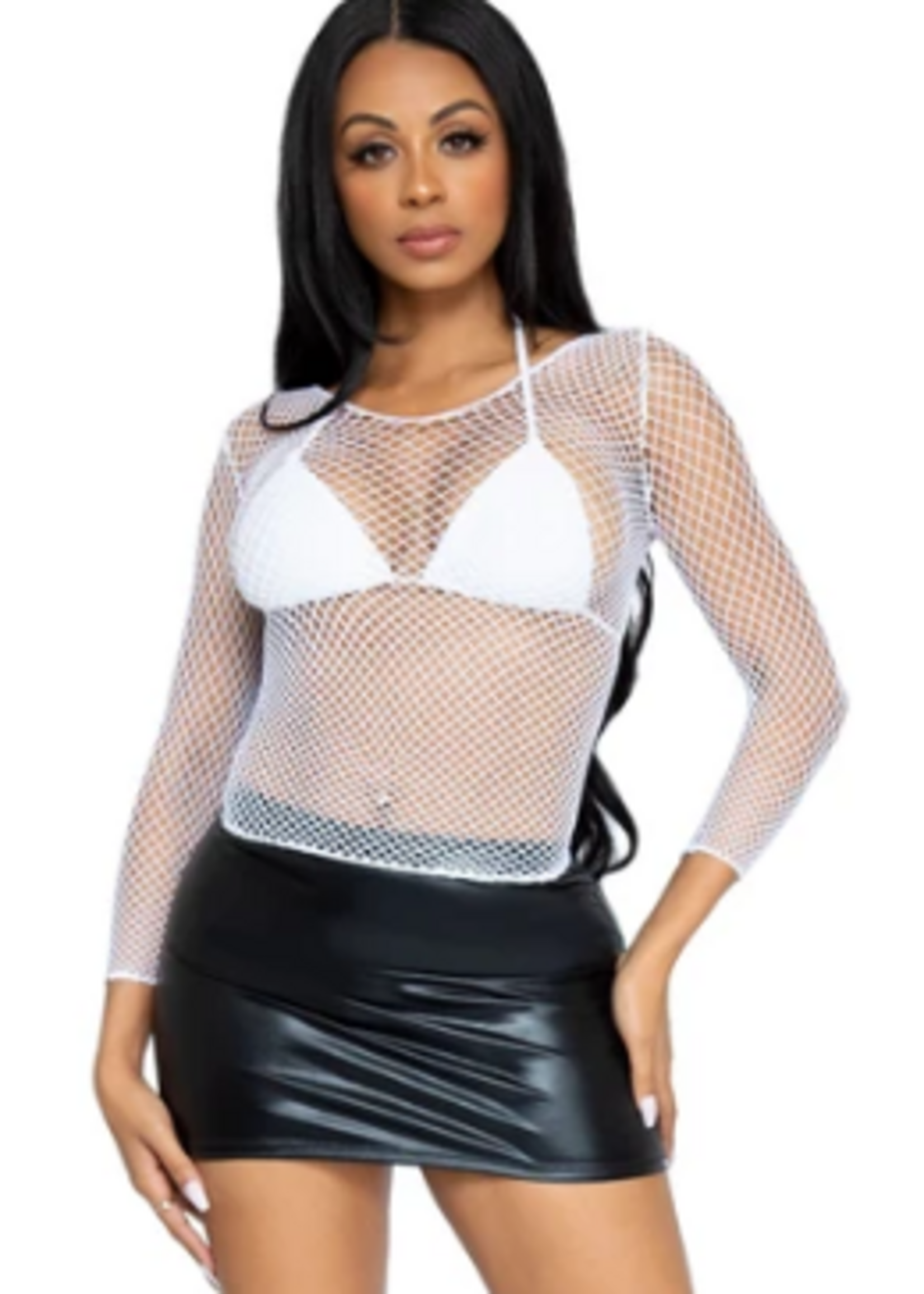 Leg Avenue 8278 Spandex Long Sleeved Net Shirt White