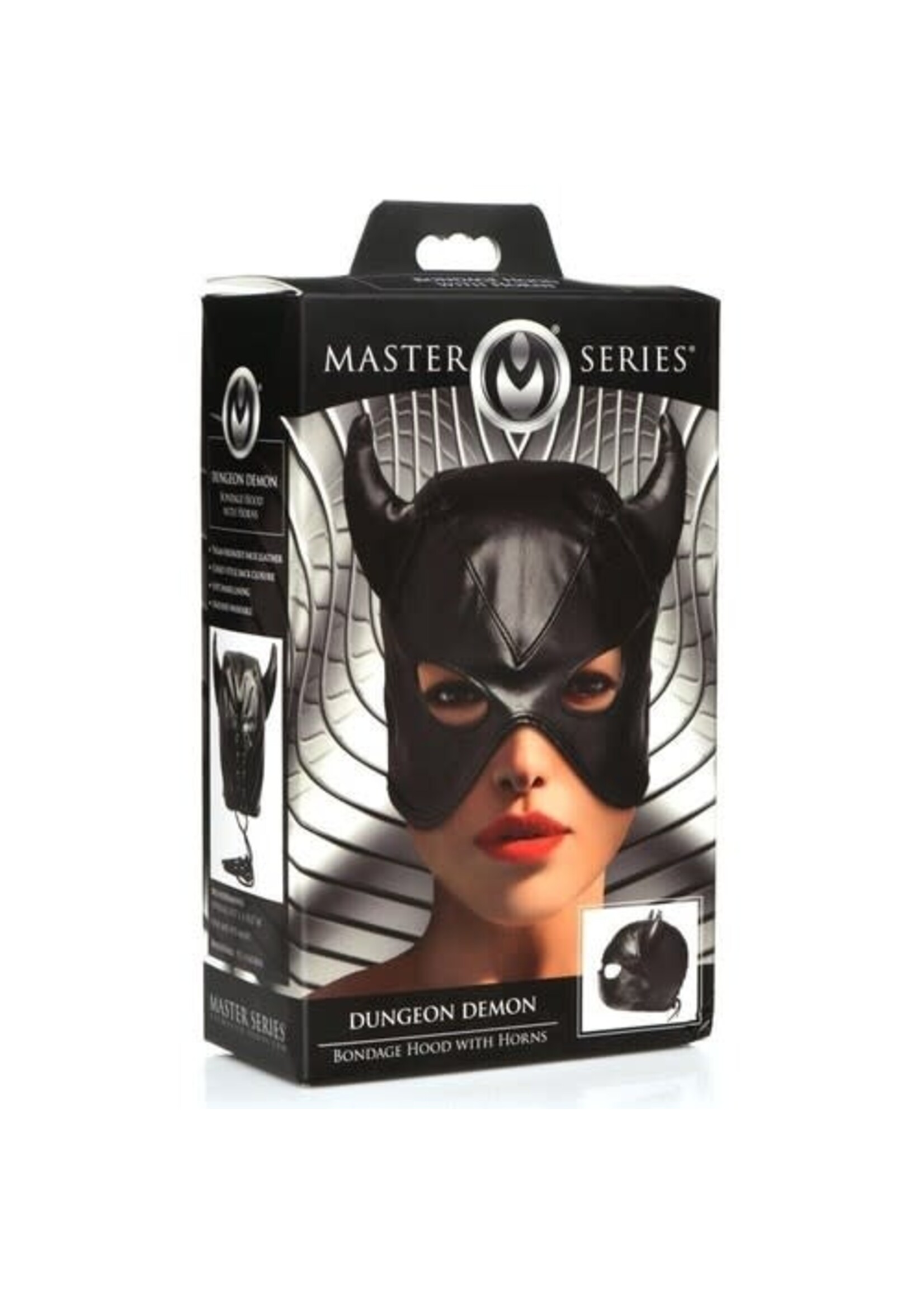 Master Series Master Series Black Dungeon Demon Bondage Hood with Horns, New