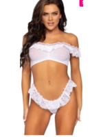 Leg Avenue 81616 2Pc Lace Ruffle Crop Top and Thong Panty White