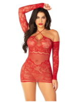 Leg Avenue 81670 Seamless Lace and Net off the Shoulder Mini Dress RED