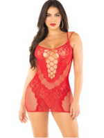 Leg Avenue 81669 Lace and Net Mini Dress RED