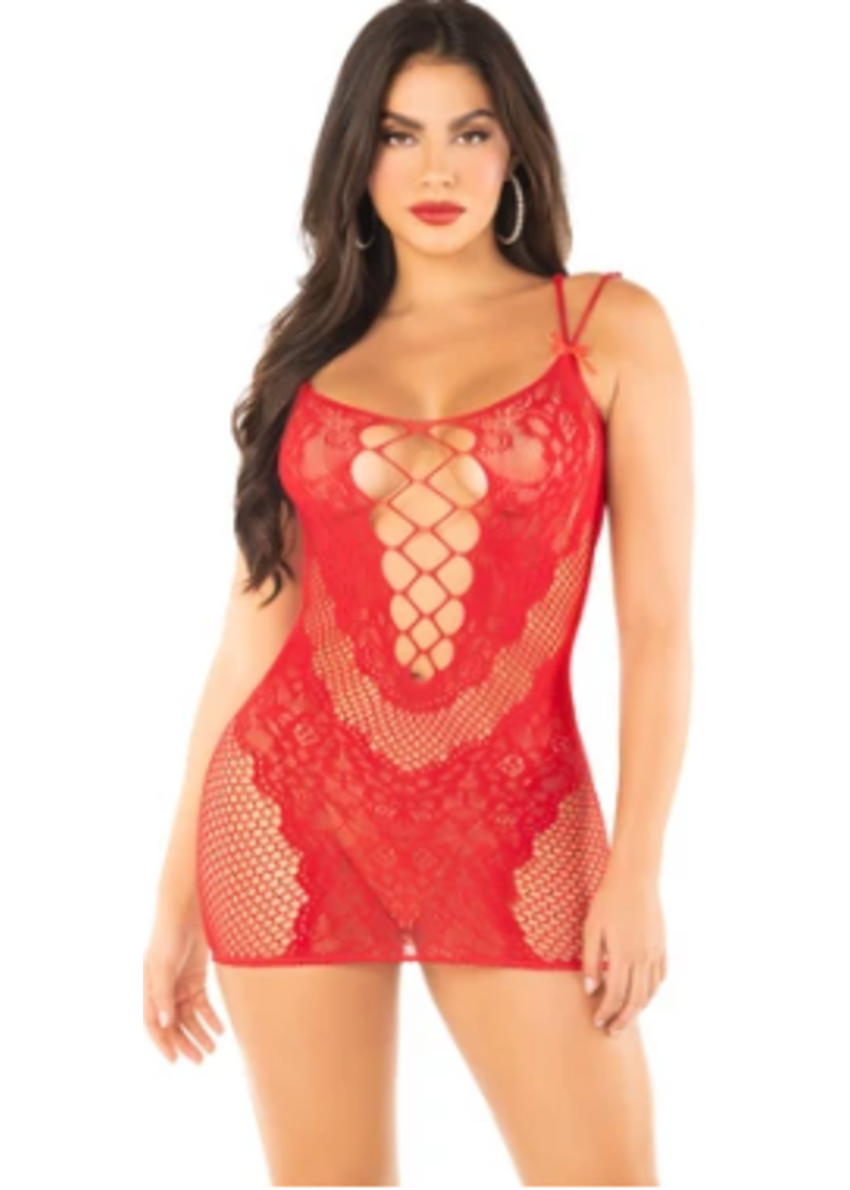 Leg Avenue 81669 Lace and Net Mini Dress RED
