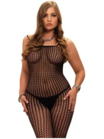 Leg Avenue 8300Q Crochet Net Crotchless Lingerie Jumpsuit BLACK Queen Size