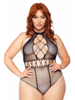 Leg Avenue 81639X Multi Net Halter Bodysuit BLACK Plus Size