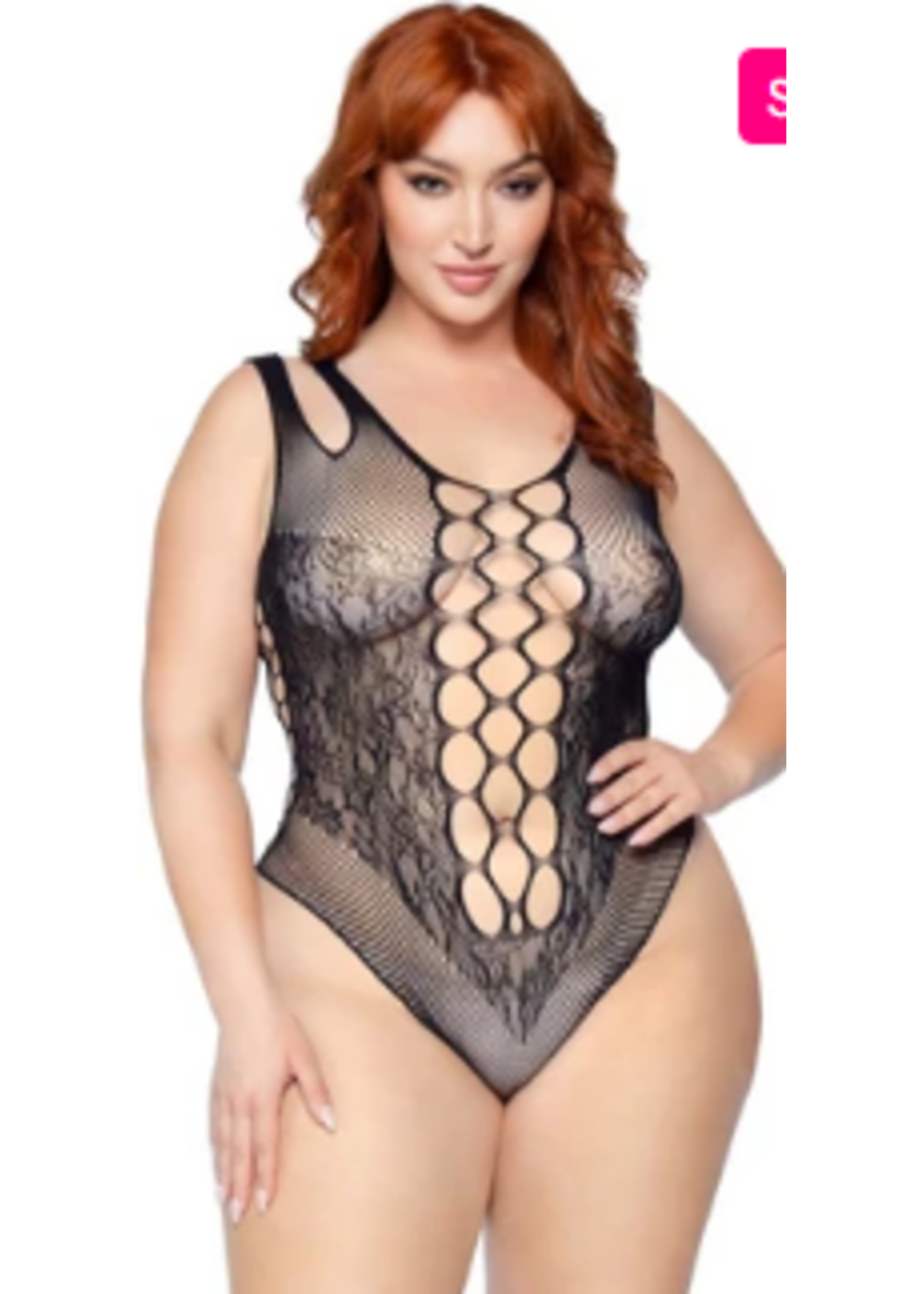 Leg Avenue 81641X Net and Lace Bodysuit BLACK Plus Size