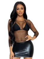 Leg Avenue 8278 Spandex Long Sleeved Net Shirt BLACK
