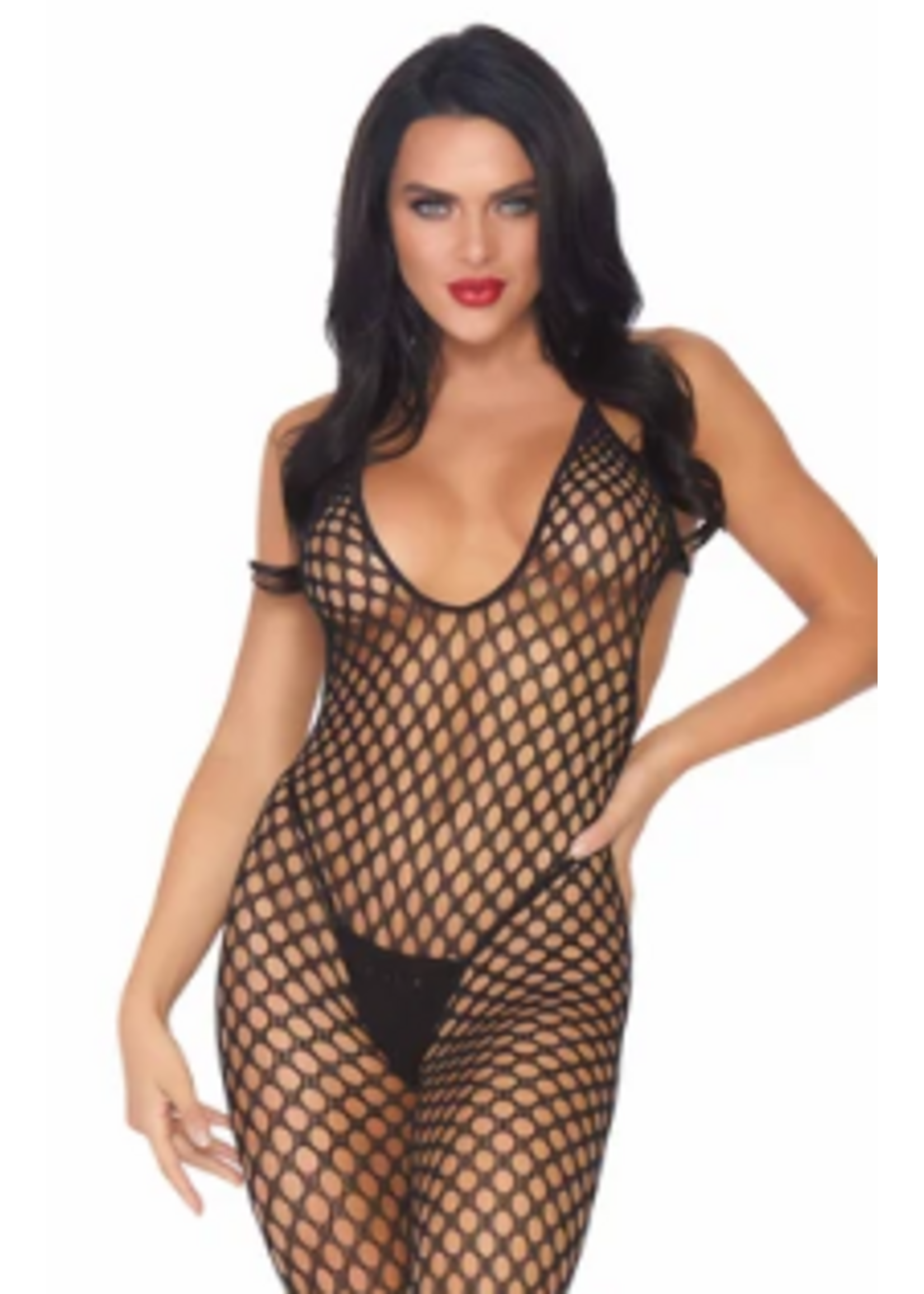 Leg Avenue 89035 Crochet Net Footless Bodystocking BLACK
