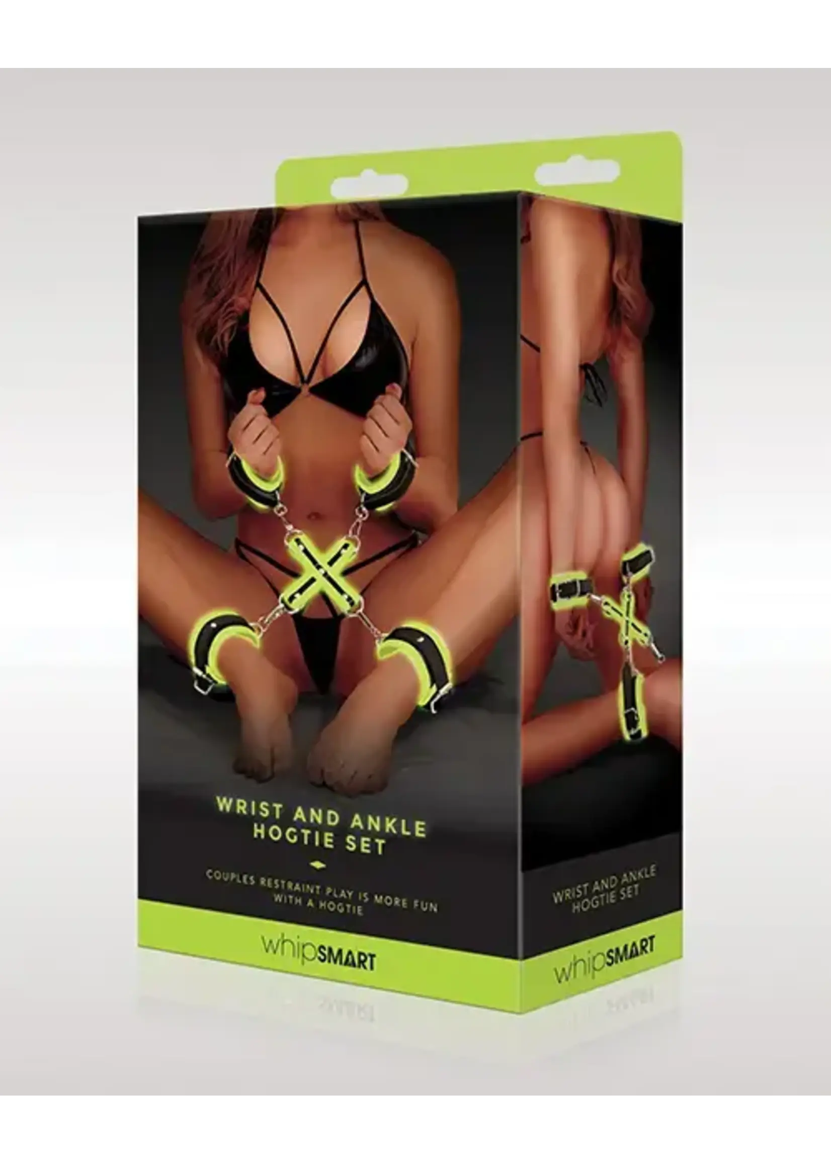 Whipsmart WhipSmart Glow in The Dark Wrist/Ankle Cuffs And Hogtie Set - Green