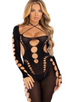 Leg Avenue 89324 Opaque Cut Out Footless Lingerie Jumpsuit BLACK