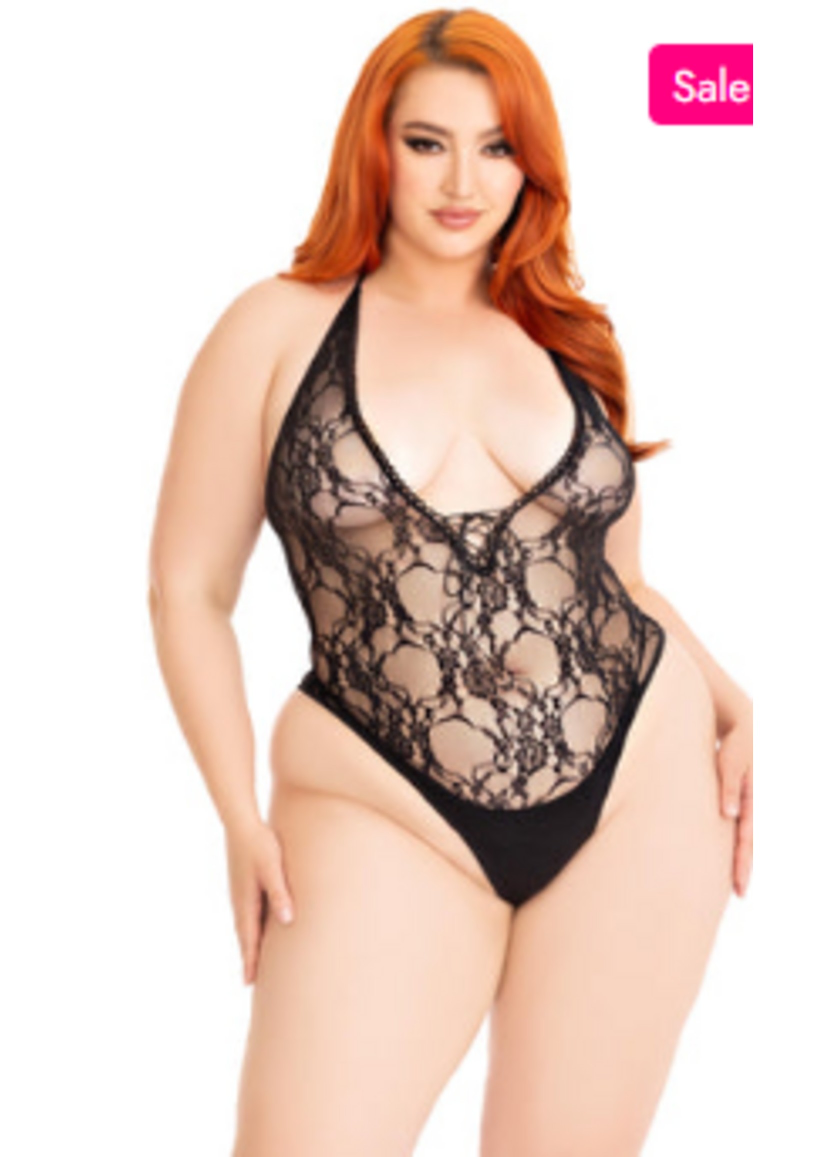 Leg Avenue 89332X Lace Deep V Teddy BLACK Plus Size