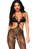 Leg Avenue 89127 Floral Lace Strappy Cut Out Bodystocking BLACK